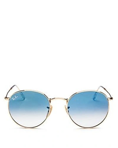 Shop Ray Ban Ray-ban Unisex Gradient Round Sunglasses, 53mm In Gold/blue