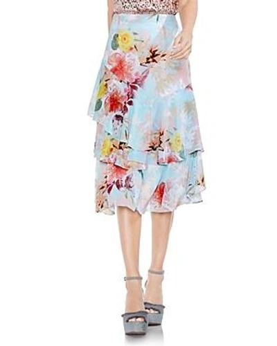 Shop Vince Camuto Faded Blooms Tiered Ruffle Skirt In Aqua Glow