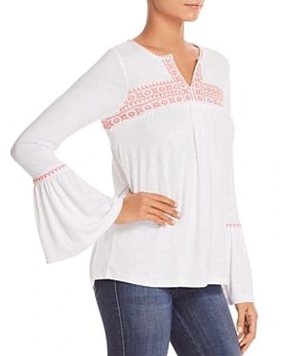 Shop Design History Embroidered Bell-sleeve Top In White Combo