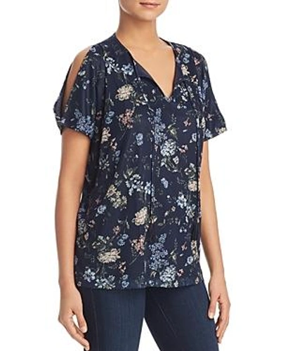 Shop Love Scarlett Tie-neck Floral Mesh Top In Blue Floral