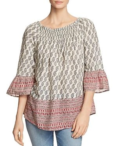 Shop Beachlunchlounge Smocked Bell Sleeve Top In Ivory