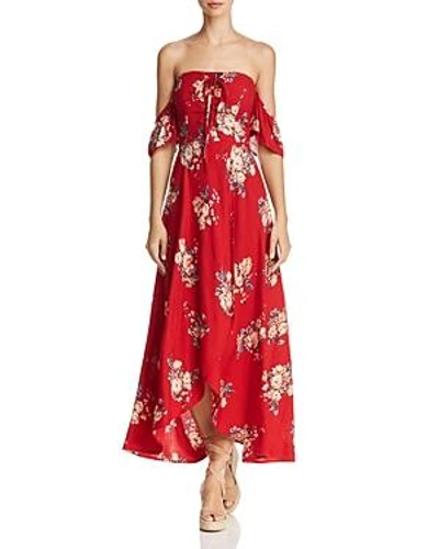 Shop Band Of Gypsies Off-the-shoulder Floral-print Midi Dress - 100% Exclusive In Red Navy