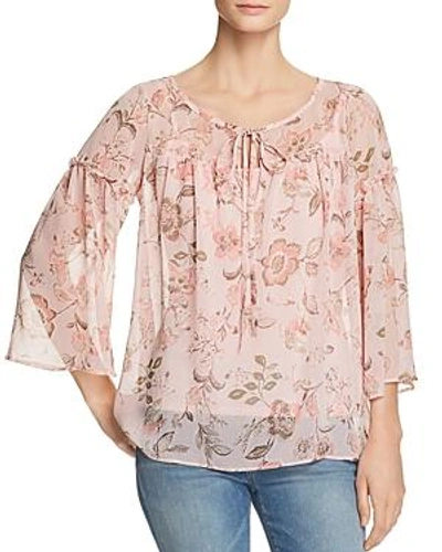 Shop Status By Chenault Floral Ruffle Trim Peasant Blouse In Petal
