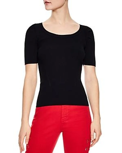 Shop Sandro Selby Ribbed Short-sleeve Sweater In Black