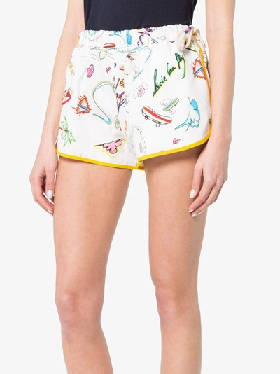 Shop Mira Mikati Cotton Shorts With Illustration In White