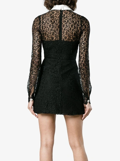 Shop Alessandra Rich Silk Mini Lace Dress With Contrast Collar In Black