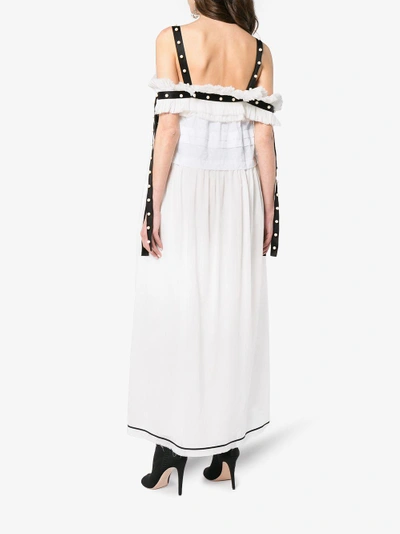 Shop Philosophy Di Lorenzo Serafini Ruffle Dress With Pearl Embellished Ribbons In White