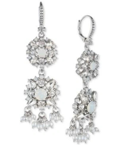 Shop Marchesa Crystal & Imitation Pearl Double Drop Earrings In Rhodium