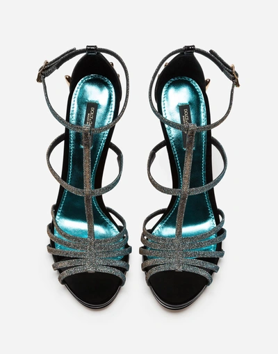 Shop Dolce & Gabbana Sandal In Color-changing Fabric And Patent Leather With Sculpted Heel In Blue