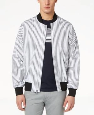 Shop Calvin Klein Men's Oversized Striped Bomber Jacket In White