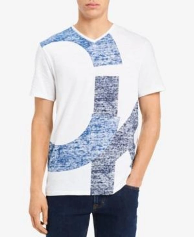 Shop Calvin Klein Jeans Est.1978 Men's Ck Overlap Logo-print V-neck T-shirt In Standard White