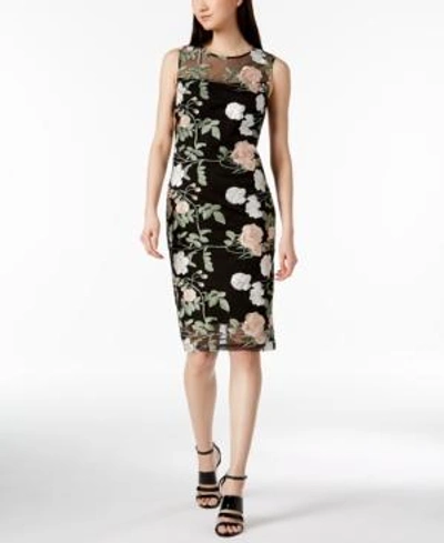 Shop Calvin Klein Petite Floral Embroidered Mesh Dress In Nectar/white/black
