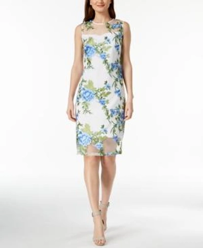 Shop Calvin Klein Embroidered Mesh Dress, Regular & Petite Sizes In Regatta/grass Multi