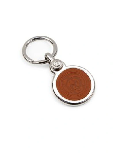 Shop Dunhill Stainless Steel And Cowhide Leather Key Fob In Tan