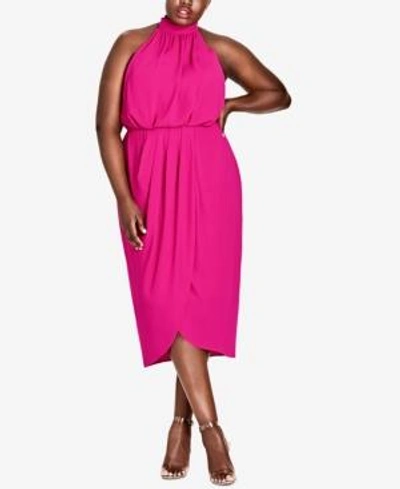 Shop City Chic Trendy Plus Size Halter Midi Dress In Shock Pink