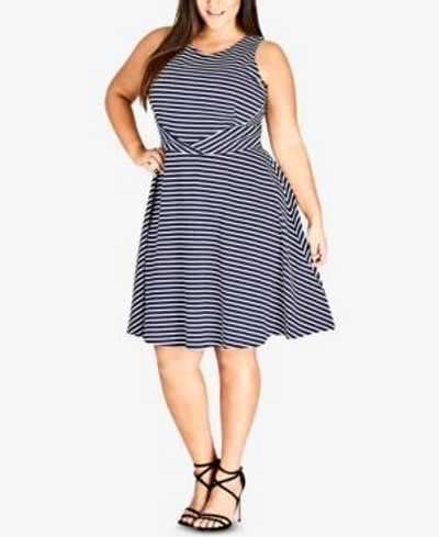 Shop City Chic Trendy Plus Size Striped Dress In White Stripe