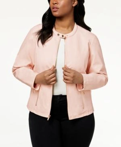 Shop Calvin Klein Plus Size Zipper-detail Faux-leather Jacket In Blush