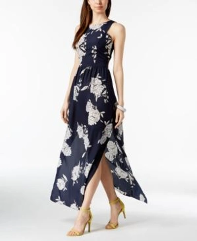 Shop Vince Camuto Floral-print Maxi Dress In Navy Multi