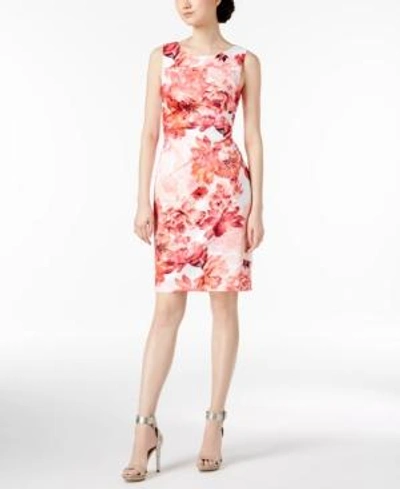 Shop Calvin Klein Floral-print Starburst Sheath Dress In Watermelon Multi