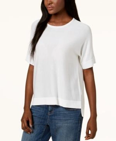 Shop Eileen Fisher Tencel High-low Elbow-sleeve Sweater In White