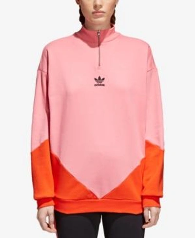 Shop Adidas Originals Clrdo Half-zip Sweatshirt In Chalk Pink/bold Orange