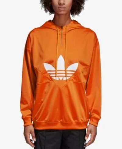 Shop Adidas Originals Clrdo Trefoil Half-zip Hoodie In Bold Orange