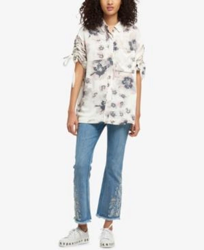 Shop Dkny Ruched-sleeve Shirt, Created For Macy's In Ivory Print
