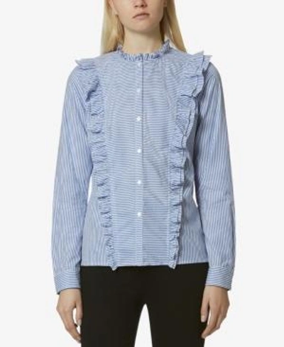 Shop Avec Les Filles Cotton Striped Blouse In Blue/white