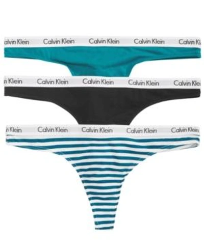 Shop Calvin Klein Carousel Cotton Thong 3-pack Qd3587 In Blue/navy/stripe