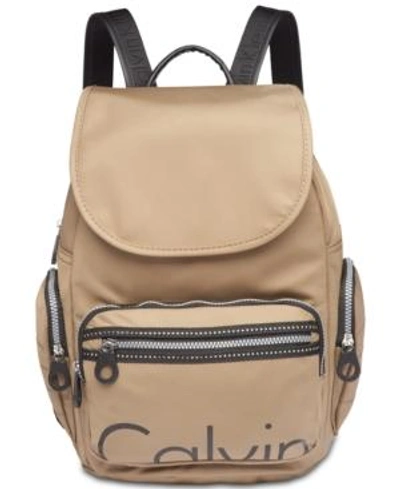 Shop Calvin Klein Nylon Signature Backpack In Sand/black
