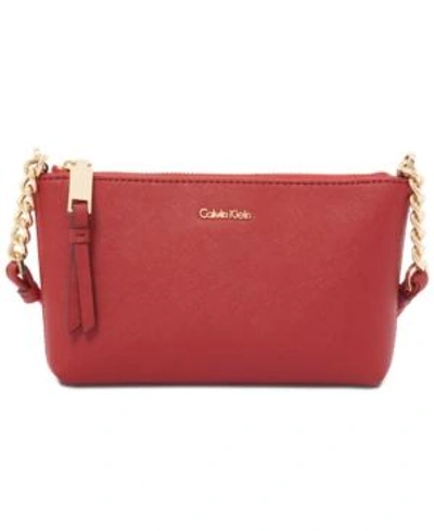 Shop Calvin Klein Hayden Saffiano Leather Chain Crossbody In Black/silver