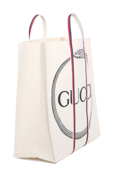 Shop Gucci Ouroboros Print Shopper Bag In Beige