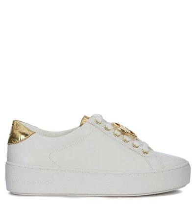Michael Kors Poppy White And Gold Leather Sneaker In Bianco | ModeSens
