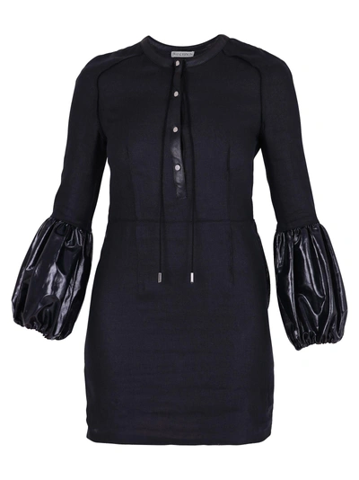 Shop Jw Anderson Linen Dress With Leather Details In Black