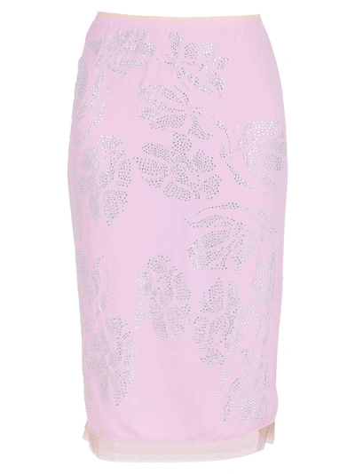Shop N°21 Embellished Skirt With Tulle Inserts In Pink