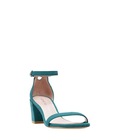 Shop Stuart Weitzman The Simple Sandal In Cyan Teal Suede