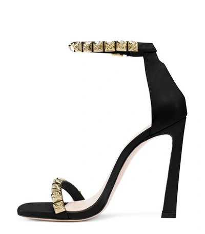 Shop Stuart Weitzman The Rosist Sandal In Black High-shine Leather