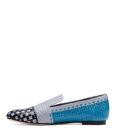 Shop Stuart Weitzman The Riviera Flat In Ocean Blue Woven Leather