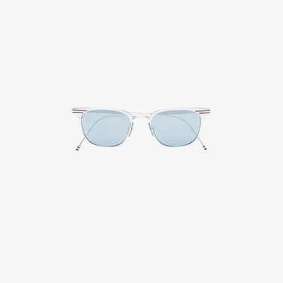 Shop Thom Browne Eyewear Sonnenbrille Mit Dreifarbigem Streifen In Metallic