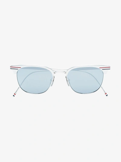 Shop Thom Browne Eyewear Sonnenbrille Mit Dreifarbigem Streifen In Metallic