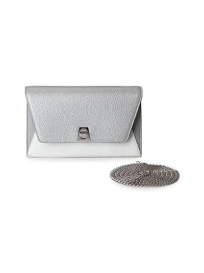 Shop Akris Anouk Mini Leather Envelope Clutch In White Light Silver