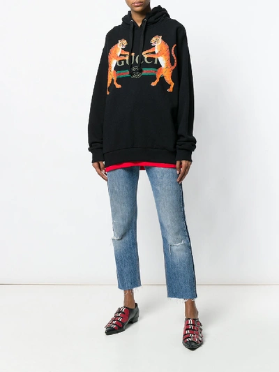 Shop Gucci Logo And Tigers Print Hoodie