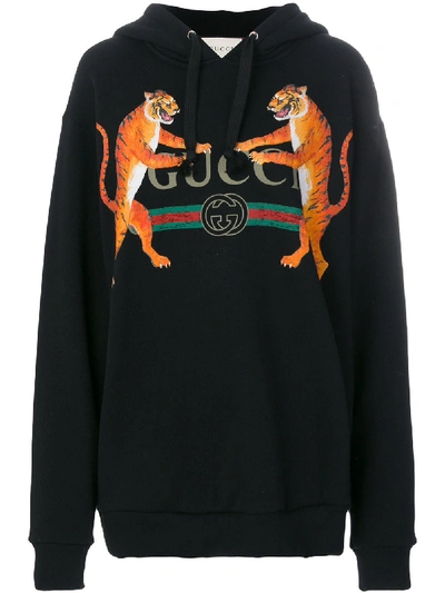 Shop Gucci Logo And Tigers Print Hoodie