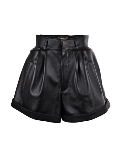 Shop Saint Laurent Leather Shorts In Black