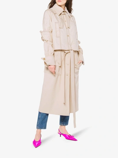 Shop Jw Anderson Calico Double Layer Trench Coat In Nude&neutrals