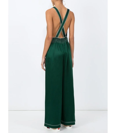Shop Valentino Dark Green Contrast Stitched Jumpsuit