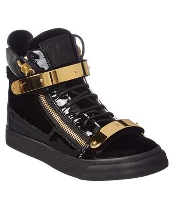 Giuseppe Zanotti Coby Velvet & Patent High-top Sneaker In Black | ModeSens