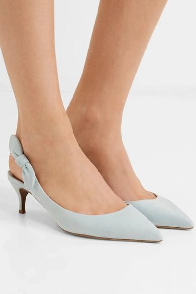 Shop Tabitha Simmons Rise Bow-embellished Suede Slingback Pumps In Light Blue