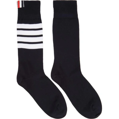 Shop Thom Browne Navy Ribbed Four Bar Socks In 415 Navy