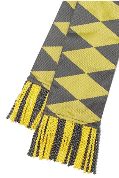 Shop Etro Fringed Silk-jacquard Belt In Yellow